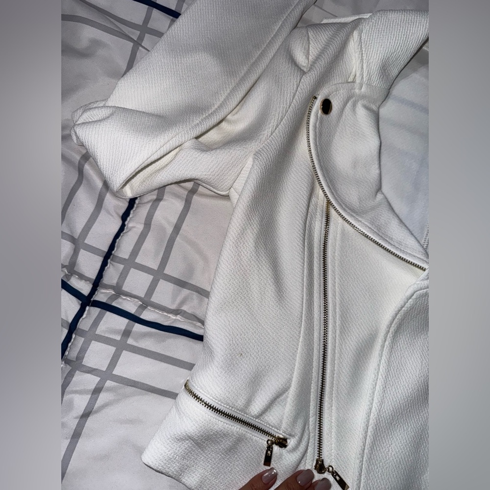Windsor White Jacket with Gold Zippers